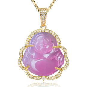 ASGIFT Laughing Buddha Necklace Jade Buddha Pendant with 18k Gold Plated Chain Lucky Buddah Neckless for Women Men in Kuwait