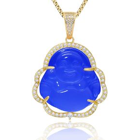 ASGIFT Laughing Buddha Necklace Jade Buddha Pendant with 18k Gold Plated Chain Lucky Buddah Neckless for Women Men