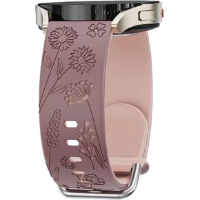 Floral Engraved Band Compatible with Samsung Galaxy Watch 6 Band 40mm 44mm/Galaxy Watch 6 Bands Classic 43mm 47mm, 20mm Soft Silicone Sport Watch Band