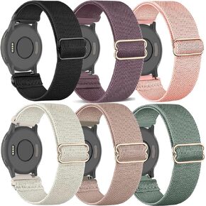 6 Pack Stretchy Nylon Watch Bands Compatible with Garmin Venu 2S/Venu 3S/Vivoactive 4S/Vivomove 3S, 18mm Loop Elastic Straps for Garmin Forerunner 255S/Forerunner 265S Women Men