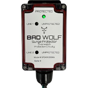 Bad Wolf SP240V200KA Whole House Surge Protector, 200kA Surge Rating, 240VAC, Lightning Protection, Black