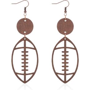 Geometric Wooden Baseball Rugby Earrings Retro Hollow Out Baseball Football Sport Dangle Earring Lightweight Statement Jewelry Gift for Women Girls Sports Fans Players