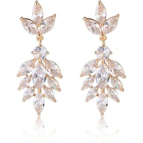 Women's Cubic Zirconia Wedding Earrings - Fashion CZ Bridal Chandelier Earrings Sterling Silver Crystal Cluster Floral Flower Dangle Drop Earring for Bride Bridesmaids Party Prom Girls Costume Jewelry