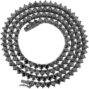 Unisex 1 Row Iced Out Black Tennis Necklace Lab Created Diamonds 4MM Thick 3 Prong 4 Prong Tennis Chain 16-30 Inches