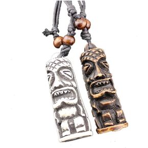 2PCS Hawaiian Protection Amulet Lucky Pendant Necklace Vintage Tiki Fish Hook Turtles Tortoise Shark Wolf Tooth Caved Satue Adjustable Rope Chain Necklaces for Men Women