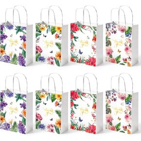VGOODALL 24 Pack Floral Thank You Gift Bags with Handles, 5.5x8x2.8 Inch Paper Bags for Business, Baby Showers, Weddings, Boutique