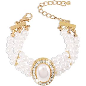 Pearl Rhinestone Bracelet Gold Layered Bracelets Jewelry Sparkly Strand Bracelet for Wedding Birthday Party Daily