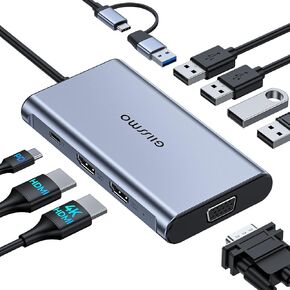 محطة إرساء USB من GIISSMO، محور USB C USB 3.0 إلى محول HDMI VGA ثنائي العرض ثلاثي USB C محطة إرساء كمبيوتر محمول شاشة مزدوجة لجهاز MacBook Pro/Air/M1/M2/Mac، محور USB C لأجهزة Dell/HP/Lenovo/Surface in Kuwait