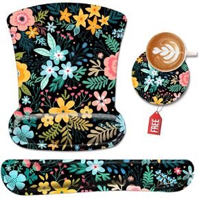 Ergonomic Mouse Pad and Keyboard Wrist Rest, Mouse Pad Wrist Support with Non Slip Rubber Base Mousepad Set + Coaster for Office Computer, Laptop, Easy Typing & Pain Relief, Bluish