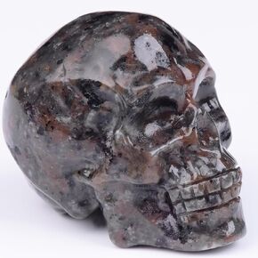 1.9 Inch Flame Yooperlite Stone Crystal Skulls Decor,Human Skull Sculpture Statues Healing Crystal Decor,Halloween Skull Figurines,Home Office Decoration Christmas Meditation Gifts for Men Women