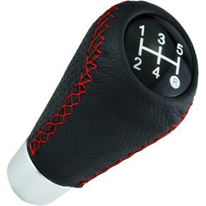 Gear Shift Knob 5 Speed Leather Car Shifter Handle for Most Manual Automatic Vehicles (Black Stitches)
