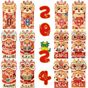 Chinese New Year Red Envelopes 2025 Snake Cute 3D Lunar New Year Lucky Money Envelopes Hong Bao Red Pocket For Year of the Snake Spring Festival Gifts 12PCS
