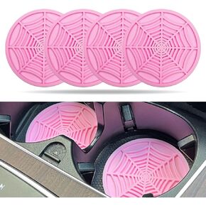 4PCS Spider Web Car Cup Holder Coaster, 2.75 Inch Silicone Non-Slip Insert Car Drink Decor Pads, Universal Eco-Friendly Gothic Interior Accessories for Men Women (Black)