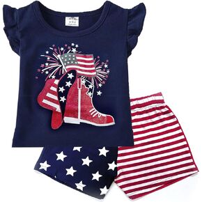 VIKITA Girls Cotton Outfits Sparkling Cute Cartton T Shirt Tank Top and Shorts Fashion Clothing Set for Summer