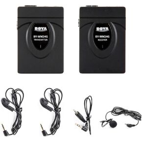 BOYA 2.4GHz Wireless Lavalier Microphone System Real-time Monitor Interphone Kit Compatible with DSLR Cameras, Camcorders, iPhone, Android Smartphones, and Tablets