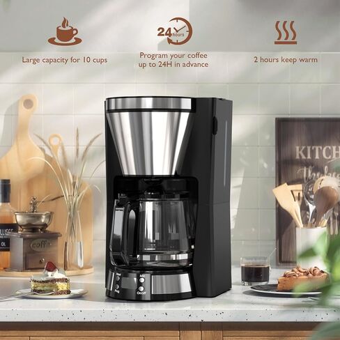 Small Coffee Maker Programmable Drip Coffee Machine with Auto Shut Off Drip Coffee Maker Automatic Coffee Maker Coffee Maker with Timer and Automatic Start, Black in Saudi Arabia