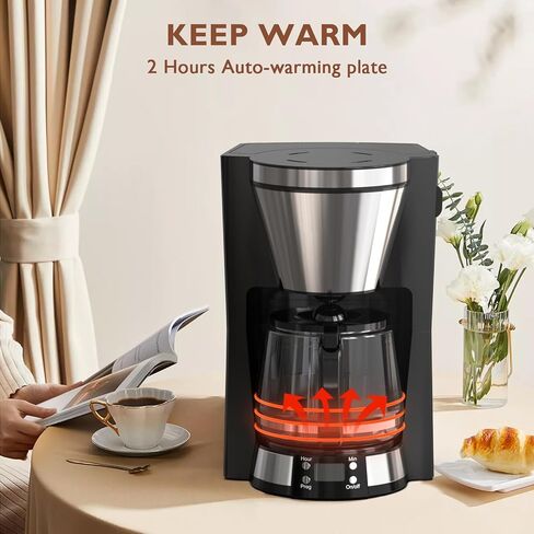 Small Coffee Maker Programmable Drip Coffee Machine with Auto Shut Off Drip Coffee Maker Automatic Coffee Maker Coffee Maker with Timer and Automatic Start, Black in Saudi Arabia