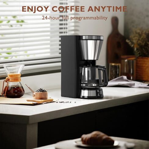 Small Coffee Maker Programmable Drip Coffee Machine with Auto Shut Off Drip Coffee Maker Automatic Coffee Maker Coffee Maker with Timer and Automatic Start, Black in Saudi Arabia