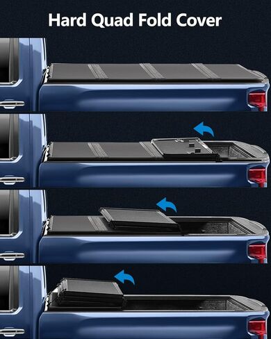 غطاء سرير شاحنة صلب رباعي الطي بطول 5'8 بوصة مناسب لسيارة Chevy Silverado 1500/لسيارة GMC Sierra1500 2007-2022 سرير جانبي، غطاء سرير شاحنة بيك اب أسود in Kuwait