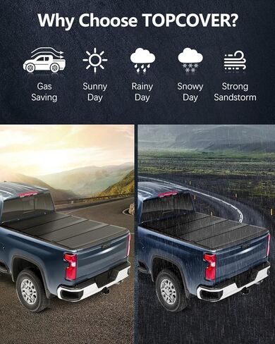 غطاء سرير شاحنة صلب رباعي الطي بطول 5'8 بوصة مناسب لسيارة Chevy Silverado 1500/لسيارة GMC Sierra1500 2007-2022 سرير جانبي، غطاء سرير شاحنة بيك اب أسود in Kuwait