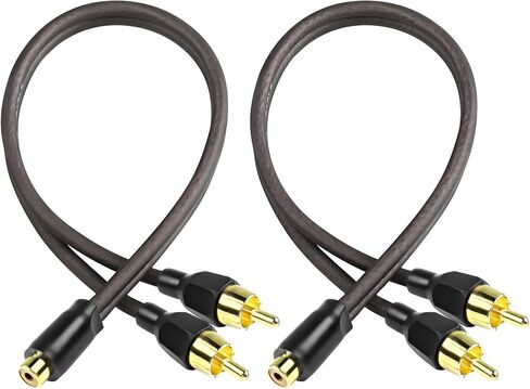 XMSJSIY RCA Cable Car Audio Y Splitter Cable Female to Dual Male Gold Plated Stereo Audio Adapter Gold Plated Plug Connectors Extension Cord for Amplifier Subwoofer -29cm - 2PCS in Saudi Arabia