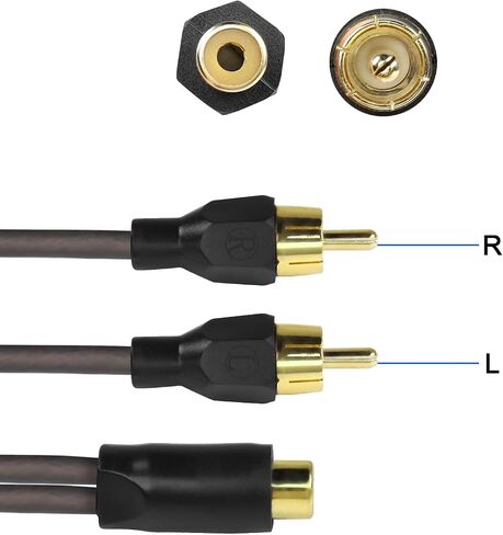 XMSJSIY RCA Cable Car Audio Y Splitter Cable Female to Dual Male Gold Plated Stereo Audio Adapter Gold Plated Plug Connectors Extension Cord for Amplifier Subwoofer -29cm - 2PCS in Saudi Arabia