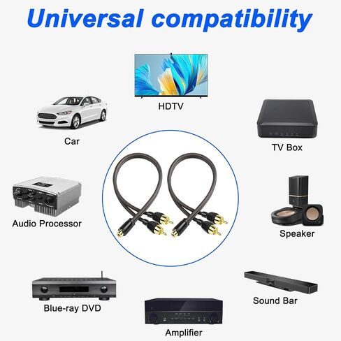 XMSJSIY RCA Cable Car Audio Y Splitter Cable Female to Dual Male Gold Plated Stereo Audio Adapter Gold Plated Plug Connectors Extension Cord for Amplifier Subwoofer -29cm - 2PCS in Saudi Arabia