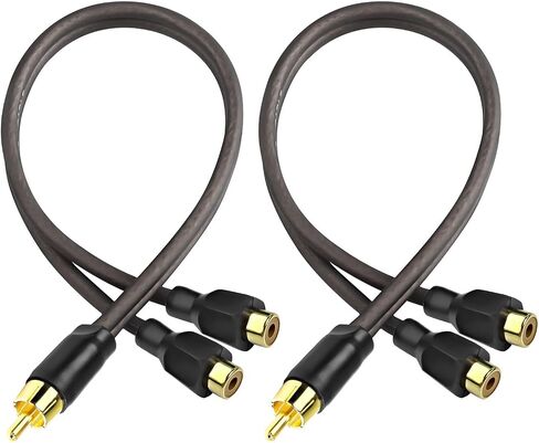 XMSJSIY RCA Cable Car Audio Y Splitter Cable Female to Dual Male Gold Plated Stereo Audio Adapter Gold Plated Plug Connectors Extension Cord for Amplifier Subwoofer -29cm - 2PCS in Saudi Arabia