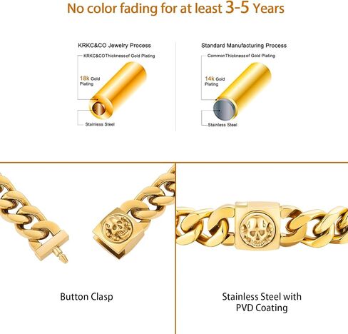 KRKC&CO 12mm Mens Cuban Link Bracelet, 18k Gold Plated Miami Thick Bracelet, Lion, Skulls Square Clasp, Durable Anti-tarnish Urban Street-wear Hip Hop Jewelry for Boys Him in Saudi Arabia