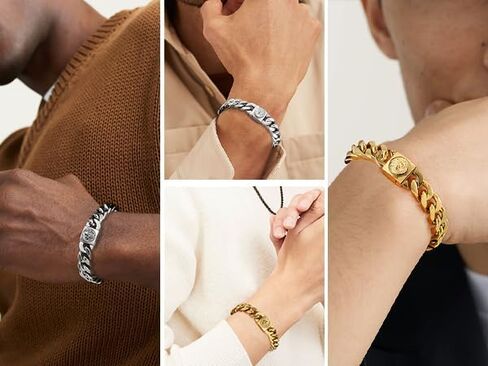KRKC&CO 12mm Mens Cuban Link Bracelet, 18k Gold Plated Miami Thick Bracelet, Lion, Skulls Square Clasp, Durable Anti-tarnish Urban Street-wear Hip Hop Jewelry for Boys Him in Saudi Arabia