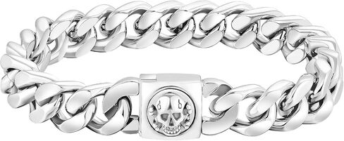 KRKC&CO 12mm Mens Cuban Link Bracelet, 18k Gold Plated Miami Thick Bracelet, Lion, Skulls Square Clasp, Durable Anti-tarnish Urban Street-wear Hip Hop Jewelry for Boys Him in Saudi Arabia