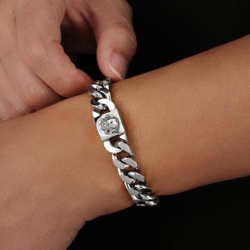 KRKC&CO 12mm Mens Cuban Link Bracelet, 18k Gold Plated Miami Thick Bracelet, Lion, Skulls Square Clasp, Durable Anti-tarnish Urban Street-wear Hip Hop Jewelry for Boys Him in Saudi Arabia
