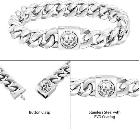 KRKC&CO 12mm Mens Cuban Link Bracelet, 18k Gold Plated Miami Thick Bracelet, Lion, Skulls Square Clasp, Durable Anti-tarnish Urban Street-wear Hip Hop Jewelry for Boys Him in Saudi Arabia