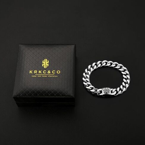 KRKC&CO 12mm Mens Cuban Link Bracelet, 18k Gold Plated Miami Thick Bracelet, Lion, Skulls Square Clasp, Durable Anti-tarnish Urban Street-wear Hip Hop Jewelry for Boys Him in Saudi Arabia