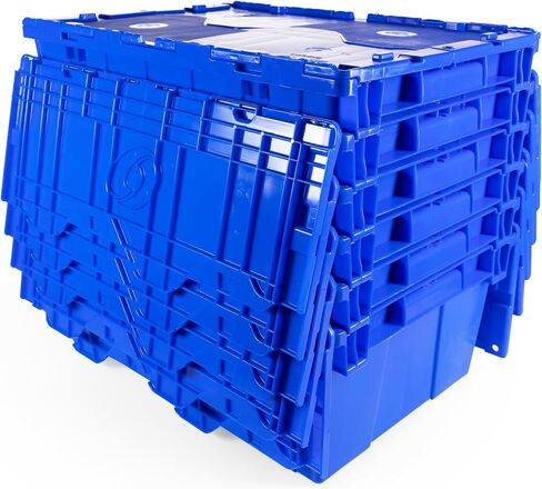 IDL Packaging 14-Gallon Industrial Plastic Tote with Hinged Lids, Blue, Pack of 1 - Heavy-Duty Large 22" L x 15" W x 12" H Container for Warehouses, Garages, and Home Storage in Saudi Arabia