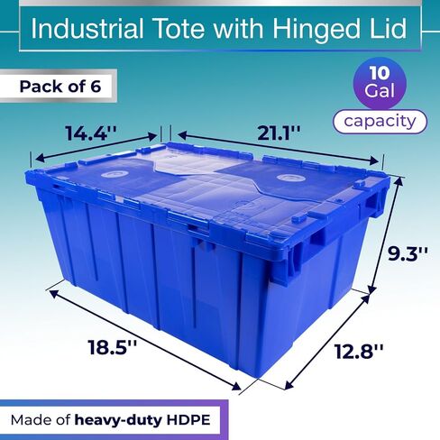 IDL Packaging 14-Gallon Industrial Plastic Tote with Hinged Lids, Blue, Pack of 1 - Heavy-Duty Large 22" L x 15" W x 12" H Container for Warehouses, Garages, and Home Storage in Saudi Arabia