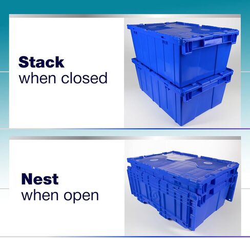 IDL Packaging 14-Gallon Industrial Plastic Tote with Hinged Lids, Blue, Pack of 1 - Heavy-Duty Large 22" L x 15" W x 12" H Container for Warehouses, Garages, and Home Storage in Saudi Arabia