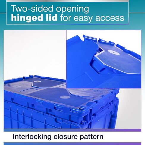 IDL Packaging 14-Gallon Industrial Plastic Tote with Hinged Lids, Blue, Pack of 1 - Heavy-Duty Large 22" L x 15" W x 12" H Container for Warehouses, Garages, and Home Storage in Saudi Arabia
