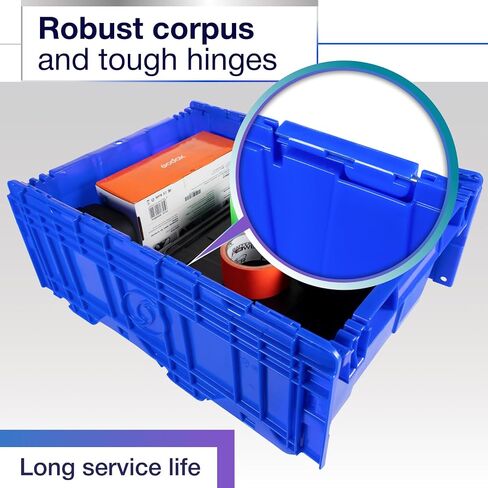 IDL Packaging 14-Gallon Industrial Plastic Tote with Hinged Lids, Blue, Pack of 1 - Heavy-Duty Large 22" L x 15" W x 12" H Container for Warehouses, Garages, and Home Storage in Saudi Arabia