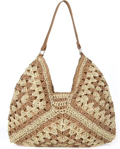 Stylish Straw Hobo Bags for Women Handmade Summer Beach Bag Hollow Woven Shoulder Tote Bag Everything Handbag in Kuwait
