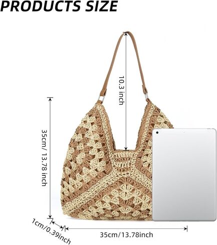 Stylish Straw Hobo Bags for Women Handmade Summer Beach Bag Hollow Woven Shoulder Tote Bag Everything Handbag in Kuwait
