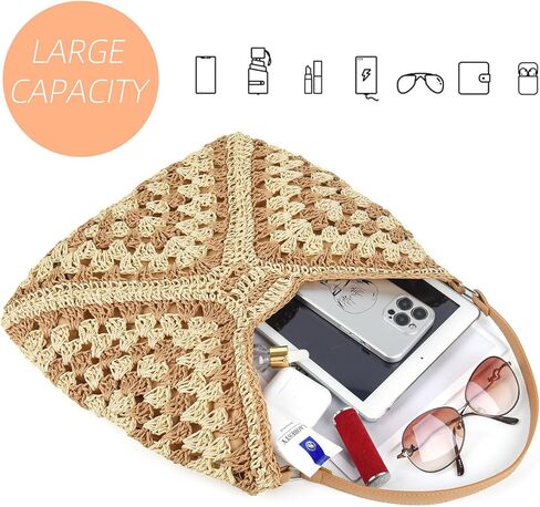 Stylish Straw Hobo Bags for Women Handmade Summer Beach Bag Hollow Woven Shoulder Tote Bag Everything Handbag in Kuwait