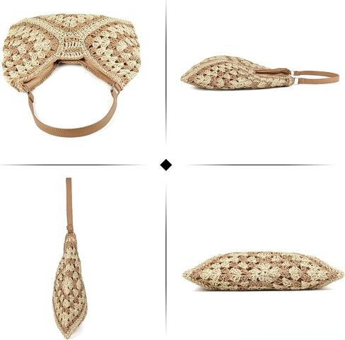 Stylish Straw Hobo Bags for Women Handmade Summer Beach Bag Hollow Woven Shoulder Tote Bag Everything Handbag in Kuwait