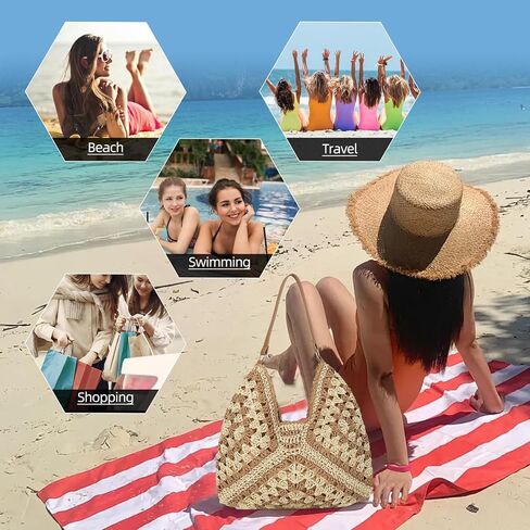Stylish Straw Hobo Bags for Women Handmade Summer Beach Bag Hollow Woven Shoulder Tote Bag Everything Handbag in Kuwait