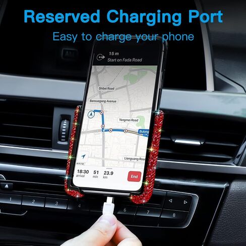 SAVORI Car Cell Phone Holder Bling Adjustable Car Air Vent Cradle Mount Universal Crystal Auto Dashboard Phone Stand for Women Men (Red) in Saudi Arabia