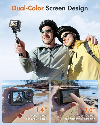 XTU S6 4K30fps 20MP Action Camera with Image Stabilization 4.0-131 Feet Underwater Camera with 64G SD card, Remote Control Waterproof Sports Camera for Diving/Motorcycle, Support External Microphone in Saudi Arabia