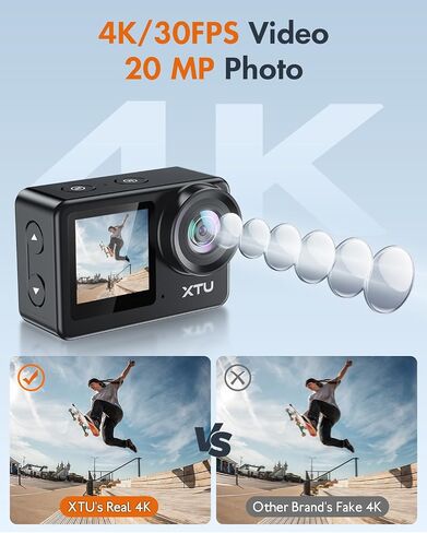 XTU S6 4K30fps 20MP Action Camera with Image Stabilization 4.0-131 Feet Underwater Camera with 64G SD card, Remote Control Waterproof Sports Camera for Diving/Motorcycle, Support External Microphone in Saudi Arabia
