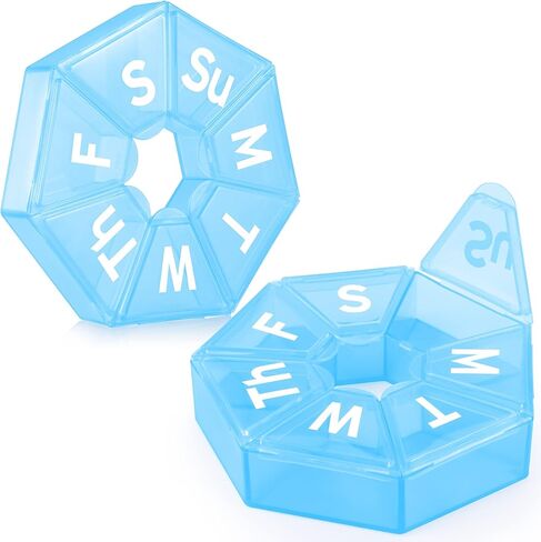 منظم حبوب الدواء الأسبوعي كبير جدًا، صندوق علبة حبوب الدواء صغير الحجم ومحمول لمدة 7 أيام، منظم أدوية سريع التعبئة مناسب للسفر مع حجرة كبيرة للفيتامينات وزيت السمك والمكملات الغذائية (أزرق) in Kuwait