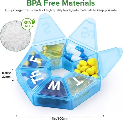 منظم حبوب الدواء الأسبوعي كبير جدًا، صندوق علبة حبوب الدواء صغير الحجم ومحمول لمدة 7 أيام، منظم أدوية سريع التعبئة مناسب للسفر مع حجرة كبيرة للفيتامينات وزيت السمك والمكملات الغذائية (أزرق) in Kuwait