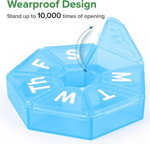 منظم حبوب الدواء الأسبوعي كبير جدًا، صندوق علبة حبوب الدواء صغير الحجم ومحمول لمدة 7 أيام، منظم أدوية سريع التعبئة مناسب للسفر مع حجرة كبيرة للفيتامينات وزيت السمك والمكملات الغذائية (أزرق) in Kuwait